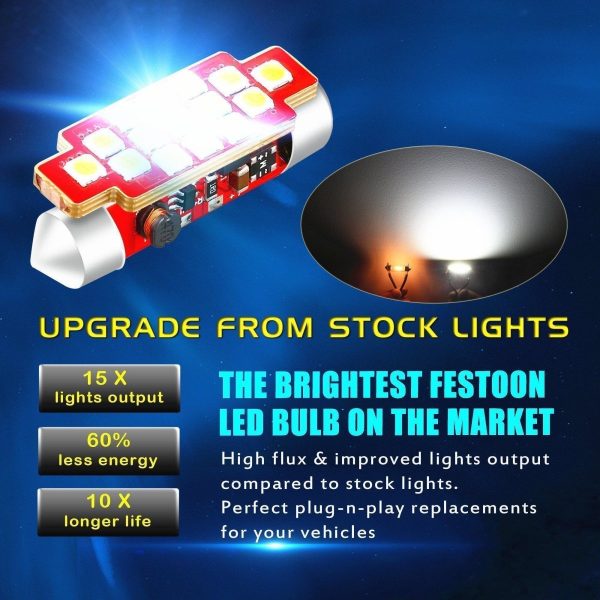 578 212-2 LED Bulbs Festoon Interior Map Dome Trunk Lights, 6K xenon White on Sale - Image 3